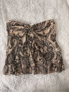 See You Monday Beige and Black Paisley Split Front Tube Top
